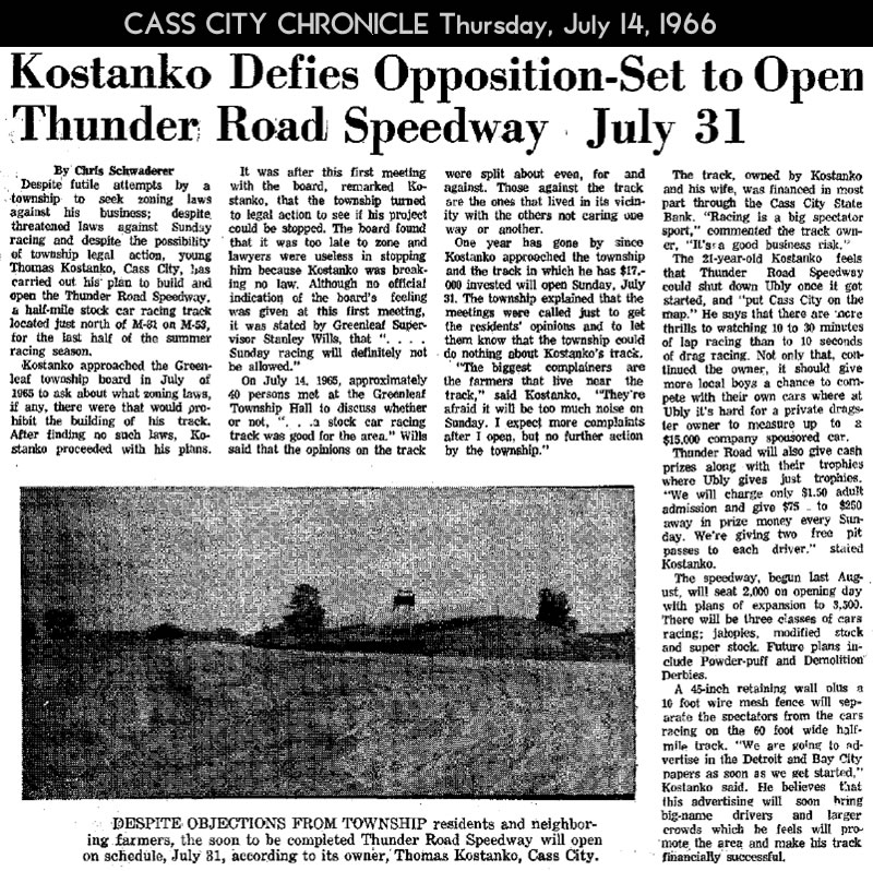 Thunder Road Speedway - 1966 Article From Brent Kostanko (newer photo)